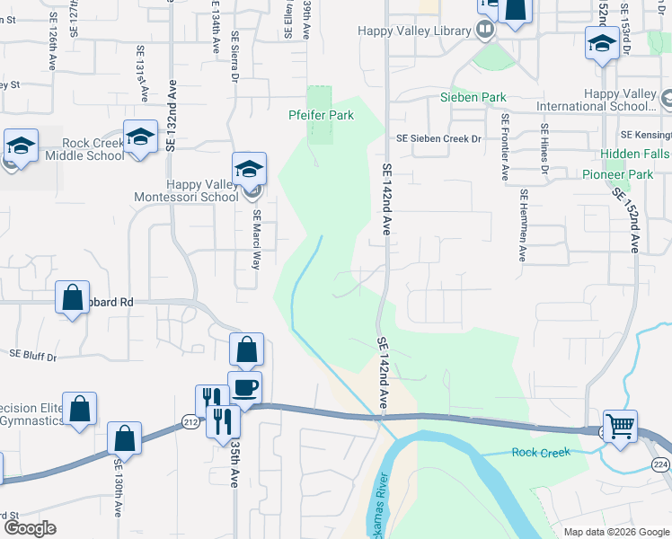 map of restaurants, bars, coffee shops, grocery stores, and more near 14183 Southeast Iseli Lane in Clackamas County