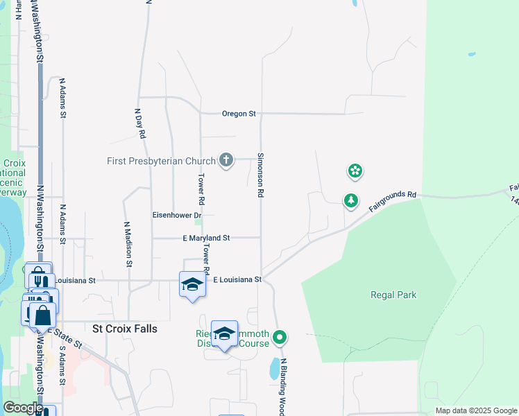 map of restaurants, bars, coffee shops, grocery stores, and more near 418 Pine Court in Saint Croix Falls
