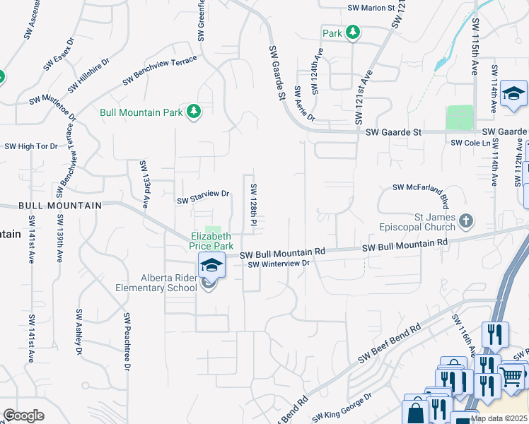 map of restaurants, bars, coffee shops, grocery stores, and more near 12713 Southwest Rocky Mountain Court in Tigard