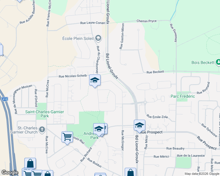 map of restaurants, bars, coffee shops, grocery stores, and more near 974 Rue du Seyval in Sherbrooke