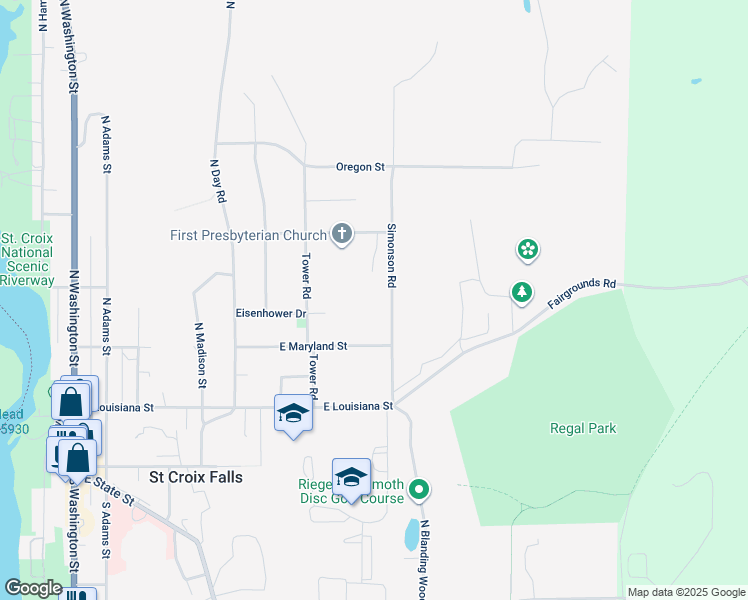 map of restaurants, bars, coffee shops, grocery stores, and more near 419 Pine Court in Saint Croix Falls