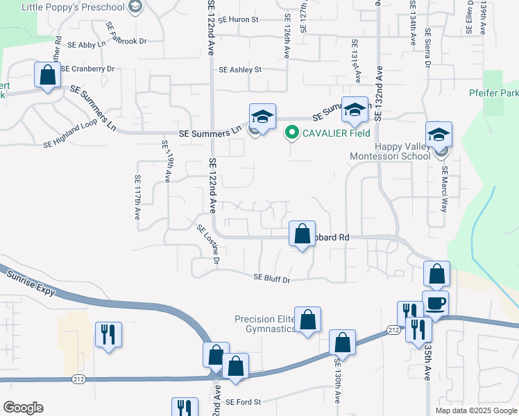 map of restaurants, bars, coffee shops, grocery stores, and more near 14980 Southeast 122nd Avenue in Clackamas County