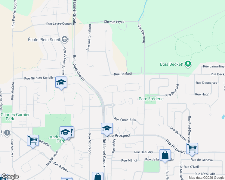 map of restaurants, bars, coffee shops, grocery stores, and more near 2897 Rue Charles-Baudelaire in Sherbrooke