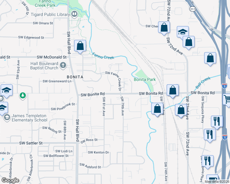 map of restaurants, bars, coffee shops, grocery stores, and more near 7920 Southwest Pickleweed Lane in Tigard