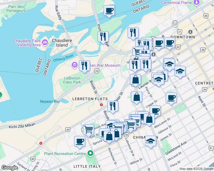 map of restaurants, bars, coffee shops, grocery stores, and more near 317 Lett Street in Ottawa