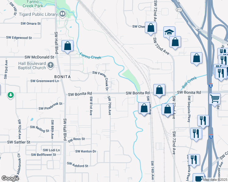 map of restaurants, bars, coffee shops, grocery stores, and more near 7836 Southwest Dune Grass Lane in Tigard