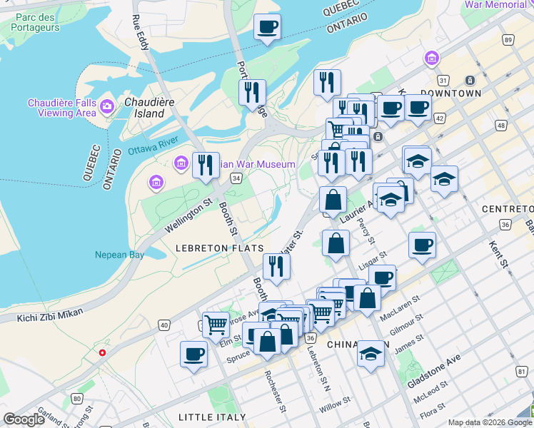 map of restaurants, bars, coffee shops, grocery stores, and more near 300C Lett Street in Ottawa