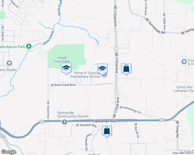 map of restaurants, bars, coffee shops, grocery stores, and more near 14898 Southeast Parklane Drive in Happy Valley