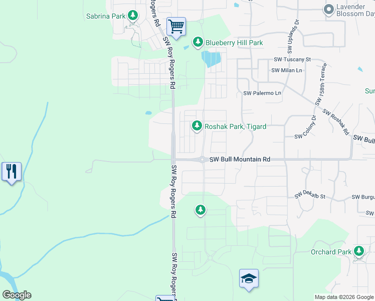 map of restaurants, bars, coffee shops, grocery stores, and more near 16870 Southwest Rockhampton Lane in Tigard