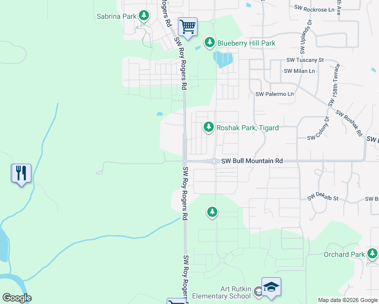 map of restaurants, bars, coffee shops, grocery stores, and more near 14400 Southwest Gold Coast Terrace in Tigard