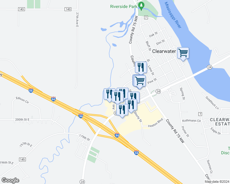 map of restaurants, bars, coffee shops, grocery stores, and more near 825 Ash Street in Clearwater