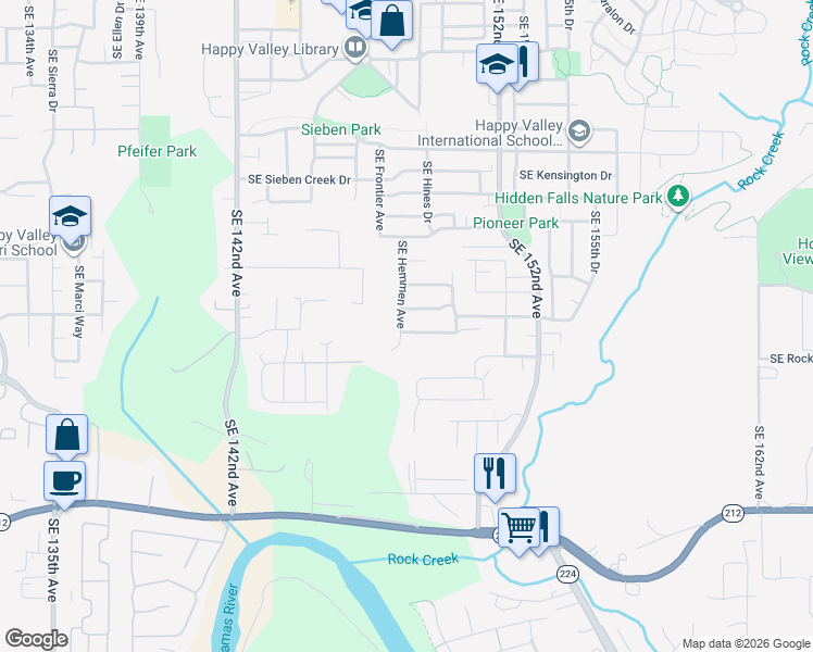 map of restaurants, bars, coffee shops, grocery stores, and more near 14857 Southeast Stanhope Road in Clackamas