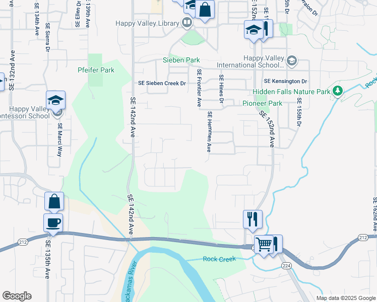 map of restaurants, bars, coffee shops, grocery stores, and more near 14670 Southeast Charjan Street in Clackamas