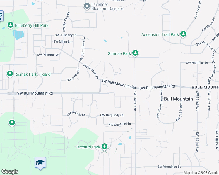 map of restaurants, bars, coffee shops, grocery stores, and more near 15400 Southwest Bull Mountain Road in Portland