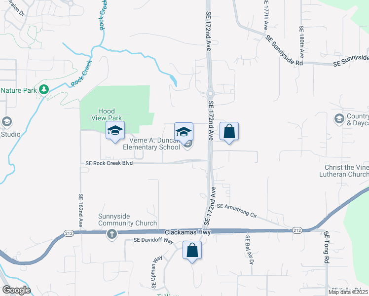 map of restaurants, bars, coffee shops, grocery stores, and more near 14898 Southeast Parklane Drive in Happy Valley
