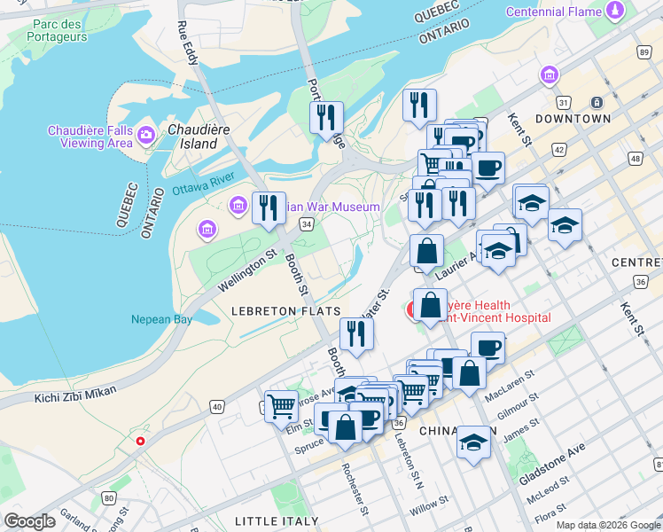 map of restaurants, bars, coffee shops, grocery stores, and more near 317 Lett Street in Ottawa