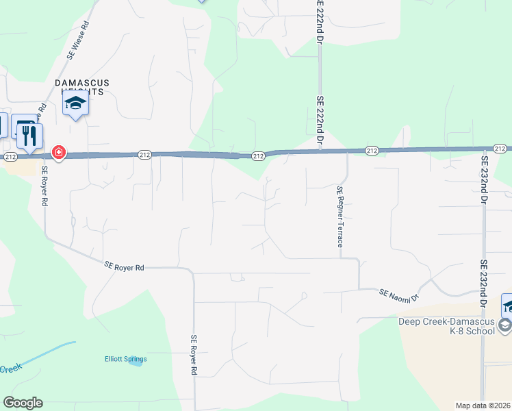 map of restaurants, bars, coffee shops, grocery stores, and more near 14801 Southeast Crosscreek Court in Damascus