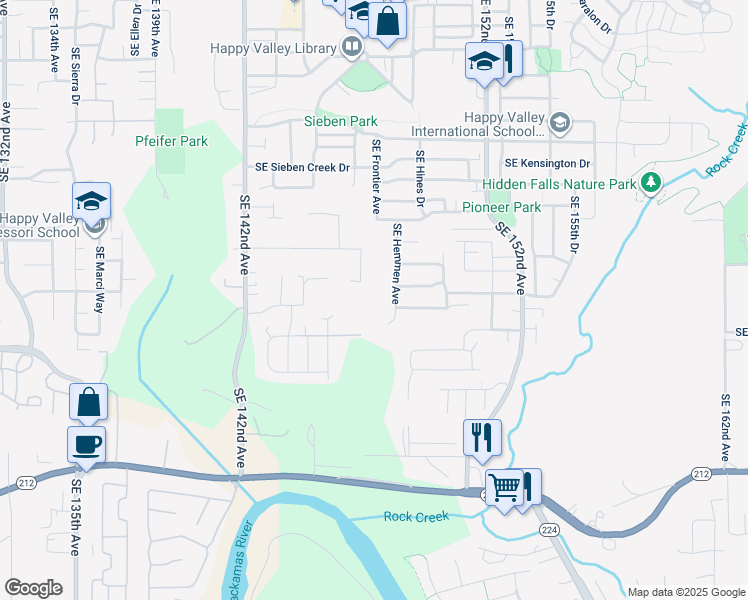 map of restaurants, bars, coffee shops, grocery stores, and more near 14670 Southeast Charjan Street in Clackamas