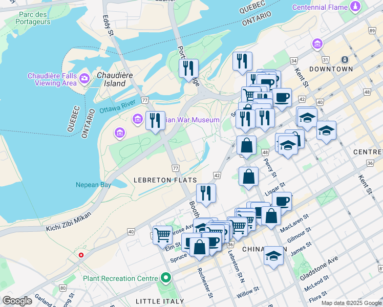 map of restaurants, bars, coffee shops, grocery stores, and more near 317 Lett Street in Ottawa