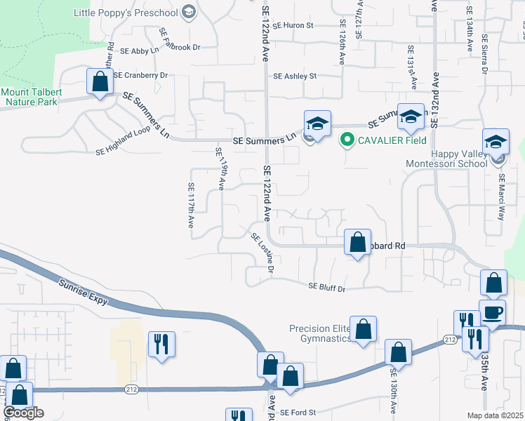 map of restaurants, bars, coffee shops, grocery stores, and more near 14808 Southeast Alison Court in Clackamas