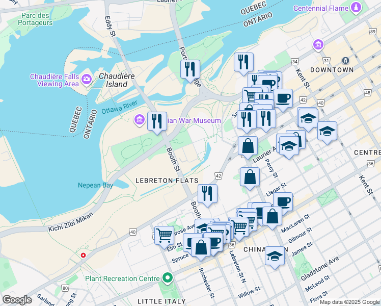 map of restaurants, bars, coffee shops, grocery stores, and more near 317 Lett Street in Ottawa