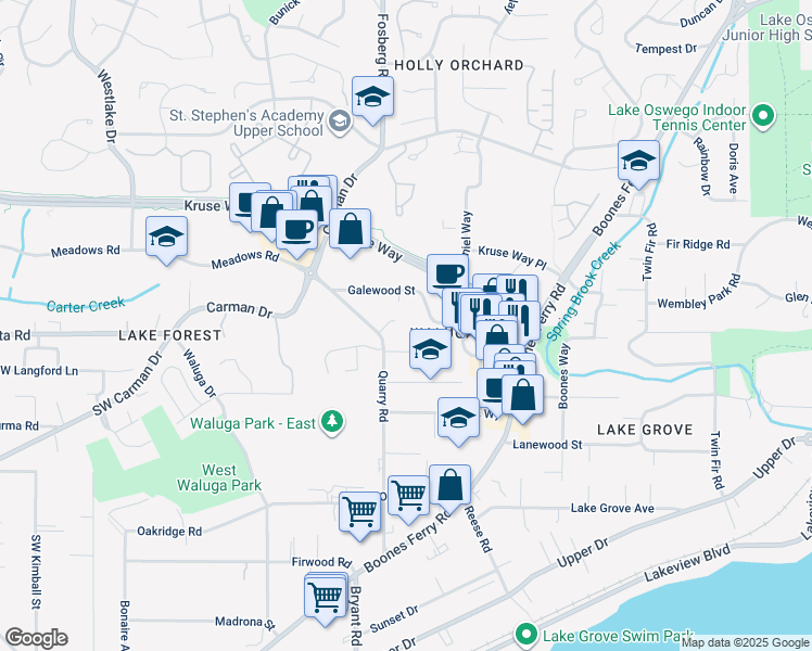 map of restaurants, bars, coffee shops, grocery stores, and more near 4260 Country Woods Court in Lake Oswego