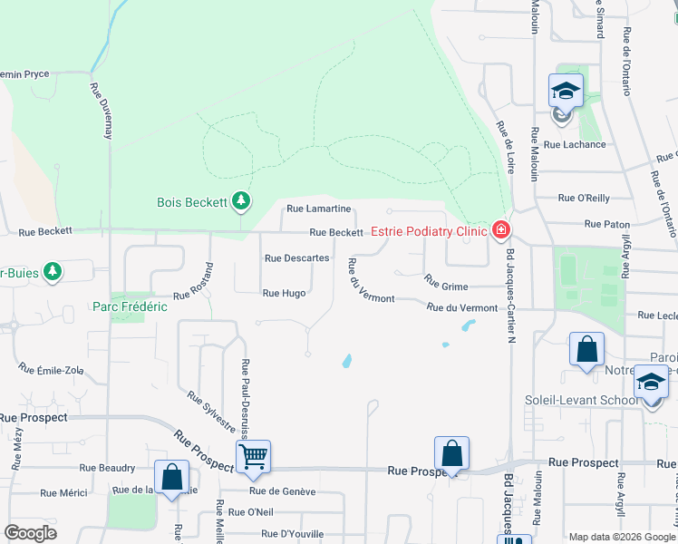 map of restaurants, bars, coffee shops, grocery stores, and more near 1080 Rue Musset in Sherbrooke