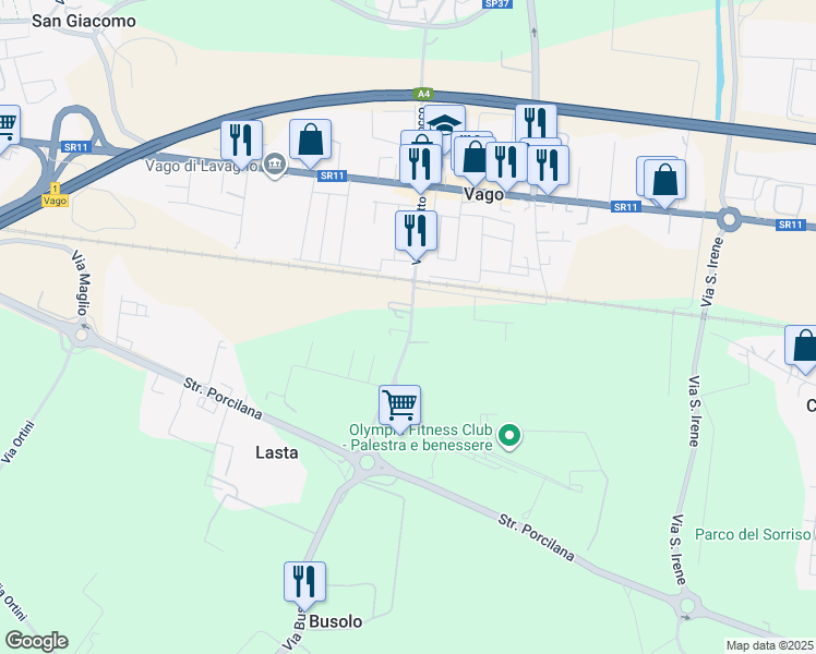 map of restaurants, bars, coffee shops, grocery stores, and more near 24 Via Vaghetto in Vago