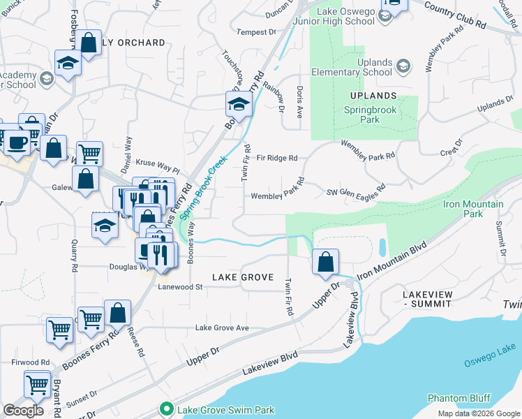 map of restaurants, bars, coffee shops, grocery stores, and more near 3309 Edgemont Road in Lake Oswego