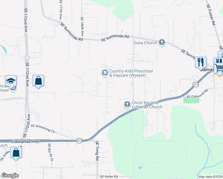 map of restaurants, bars, coffee shops, grocery stores, and more near 14754 Southeast Wyeast Avenue in Damascus