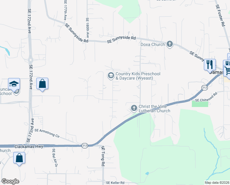 map of restaurants, bars, coffee shops, grocery stores, and more near 14754 Southeast Wyeast Avenue in Damascus