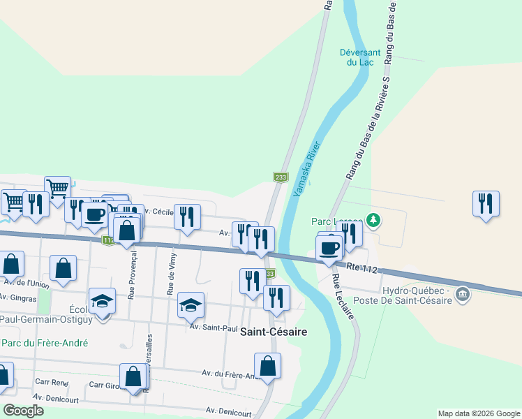 map of restaurants, bars, coffee shops, grocery stores, and more near 950 Rue Notre-Dame in Saint-Césaire