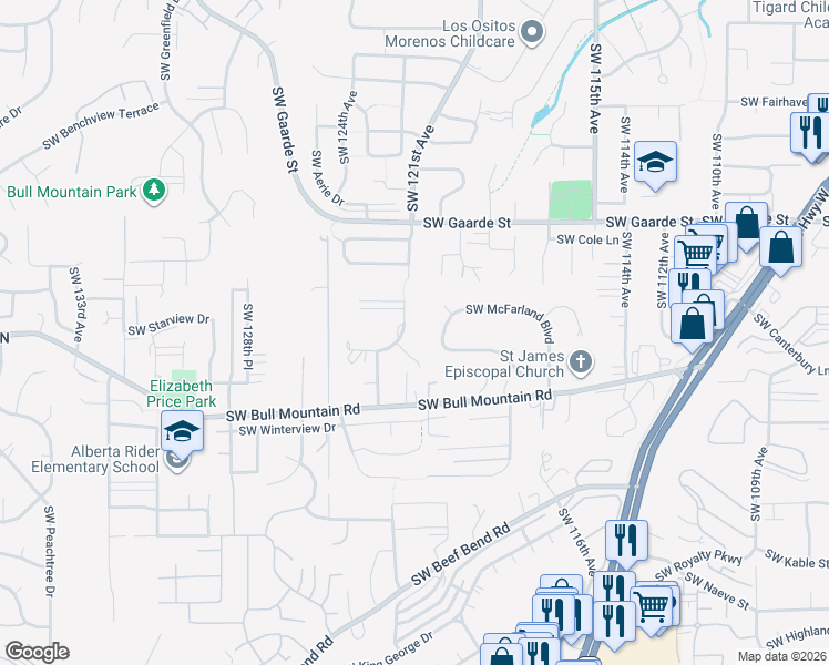 map of restaurants, bars, coffee shops, grocery stores, and more near 14390 Southwest Hazel Hill Drive in Tigard