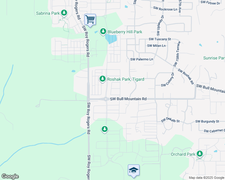 map of restaurants, bars, coffee shops, grocery stores, and more near 16644 Southwest Botany Bay Lane in Tigard