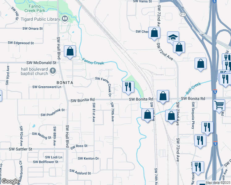 map of restaurants, bars, coffee shops, grocery stores, and more near 14406 Southwest Pennywort Terrace in Tigard