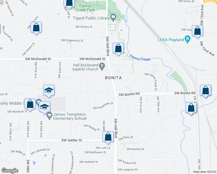 map of restaurants, bars, coffee shops, grocery stores, and more near 14390 Southwest 86th Avenue in Tigard