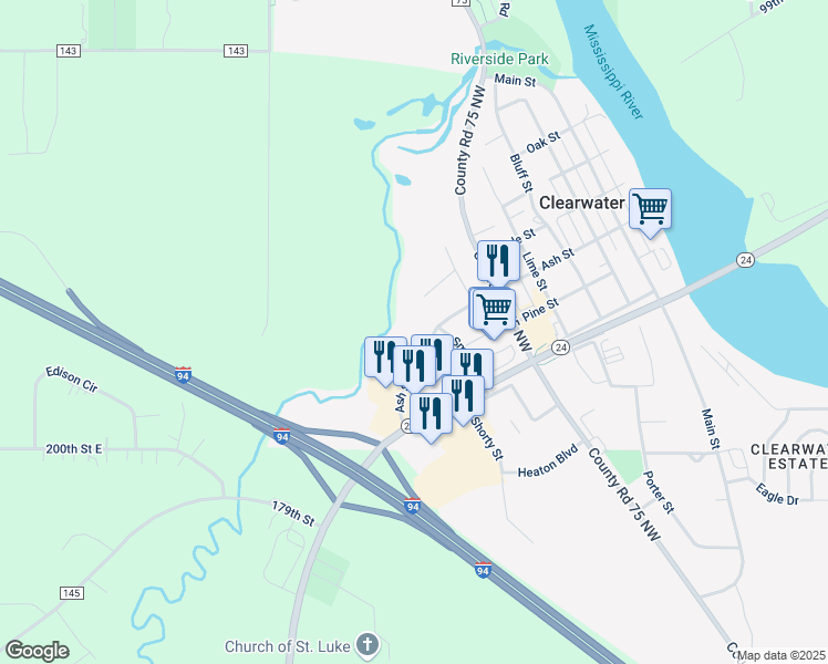 map of restaurants, bars, coffee shops, grocery stores, and more near 825 Ash Street in Clearwater