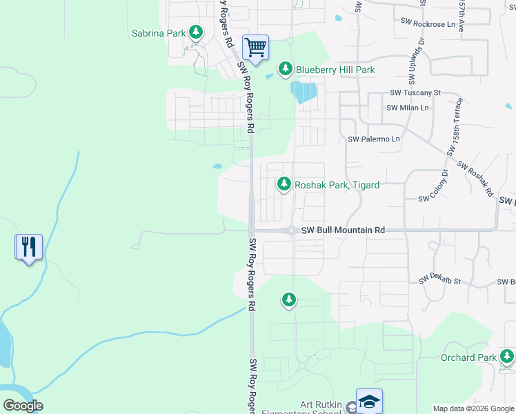 map of restaurants, bars, coffee shops, grocery stores, and more near 14400 Southwest Gold Coast Terrace in Tigard