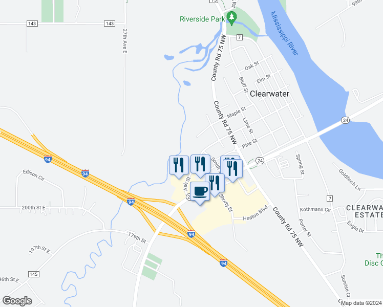 map of restaurants, bars, coffee shops, grocery stores, and more near 825 Ash Street in Clearwater