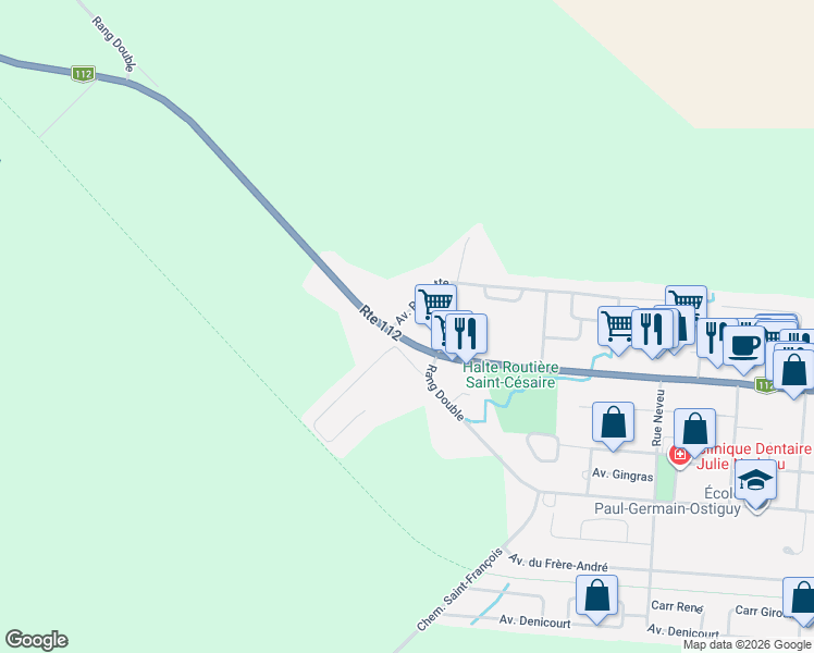 map of restaurants, bars, coffee shops, grocery stores, and more near 155 Québec 112 in Saint-Césaire