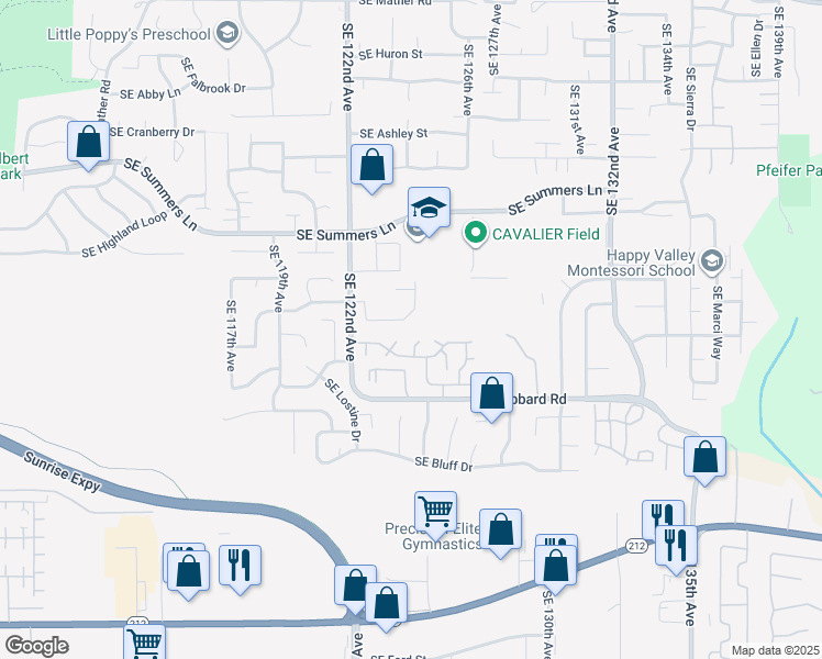 map of restaurants, bars, coffee shops, grocery stores, and more near 14980 Southeast 122nd Avenue in Clackamas
