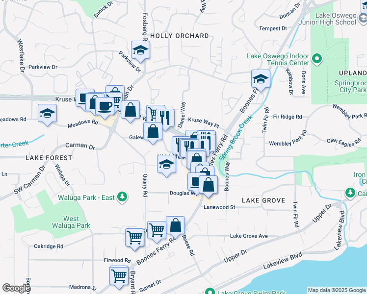 map of restaurants, bars, coffee shops, grocery stores, and more near 3973-4077 Mercantile Dr in Lake Oswego