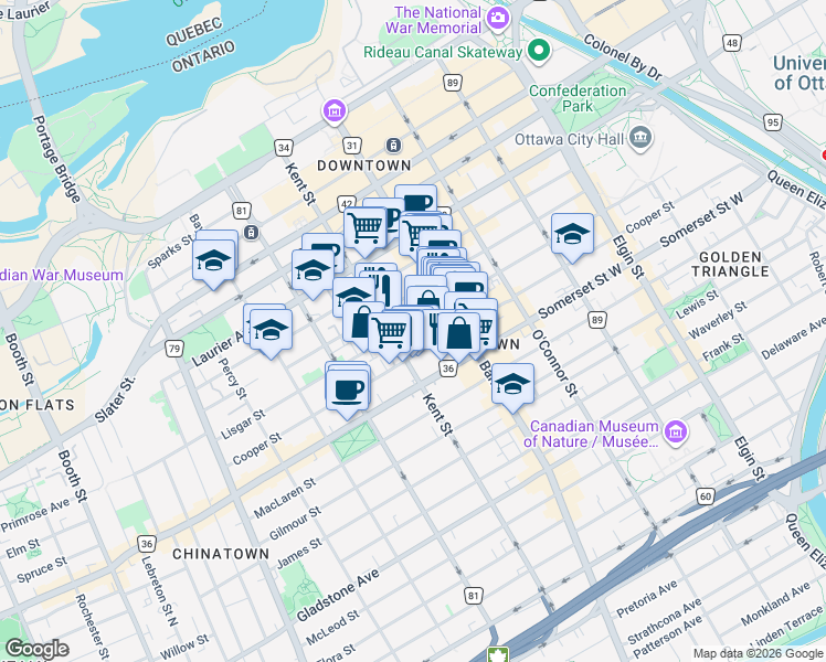 map of restaurants, bars, coffee shops, grocery stores, and more near 376 Lisgar Street in Ottawa