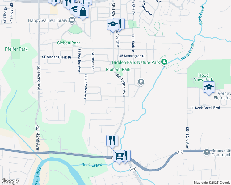 map of restaurants, bars, coffee shops, grocery stores, and more near 15004 Southeast Bradford Road in Clackamas