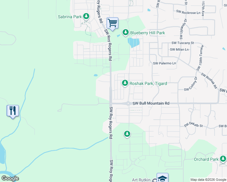 map of restaurants, bars, coffee shops, grocery stores, and more near 14400 Southwest Gold Coast Terrace in Tigard
