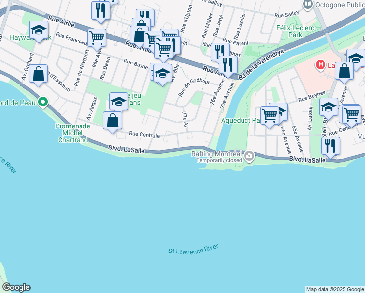 map of restaurants, bars, coffee shops, grocery stores, and more near 9073 Boulevard LaSalle in Montréal