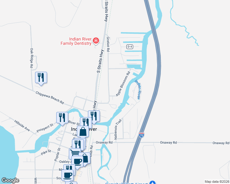 map of restaurants, bars, coffee shops, grocery stores, and more near 3189 Apple Blossom Rd in Indian River