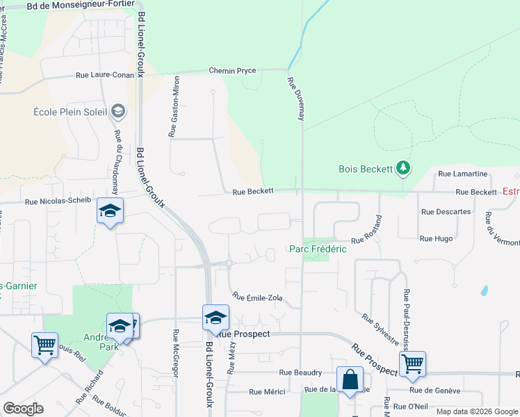 map of restaurants, bars, coffee shops, grocery stores, and more near 2673 Rue Honoré-De Balzac in Sherbrooke