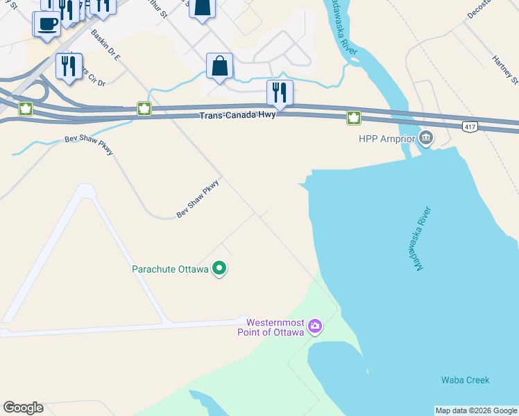 map of restaurants, bars, coffee shops, grocery stores, and more near 210 Concession Road 12 in Arnprior