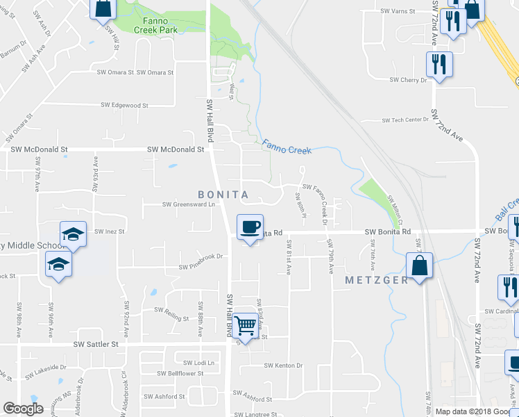 map of restaurants, bars, coffee shops, grocery stores, and more near 14371 Southwest Fanno Creek Court in Tigard